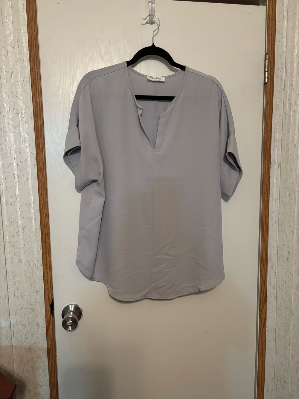 Zenana Outfitters Light Gray Split Neck Dolman Blouse